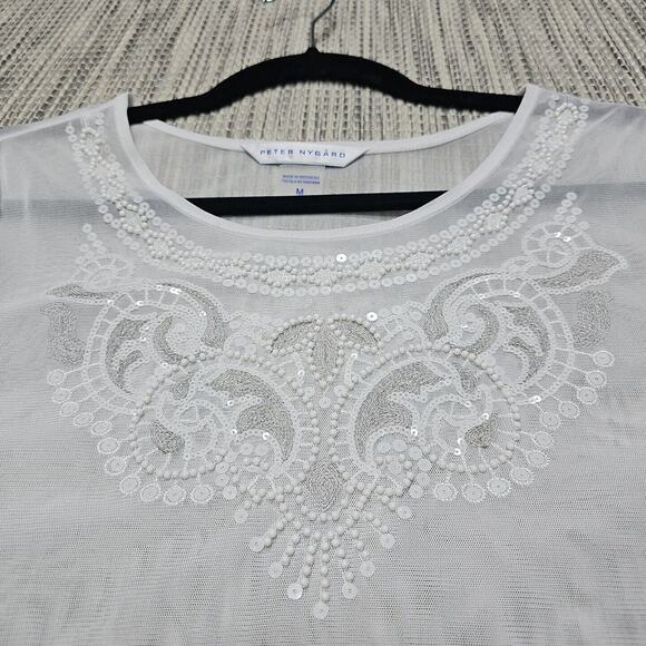 Peter Nygard Sheer White Embroidered Blouse - Picture 9 of 11